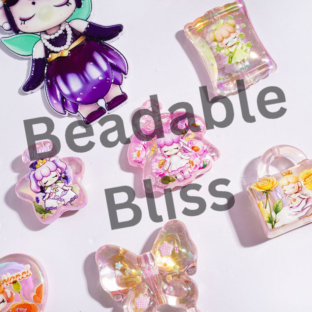 Acrylic Beads UV Coating Sleeping Girl with Bubble Series, Various Shapes, Random Mix