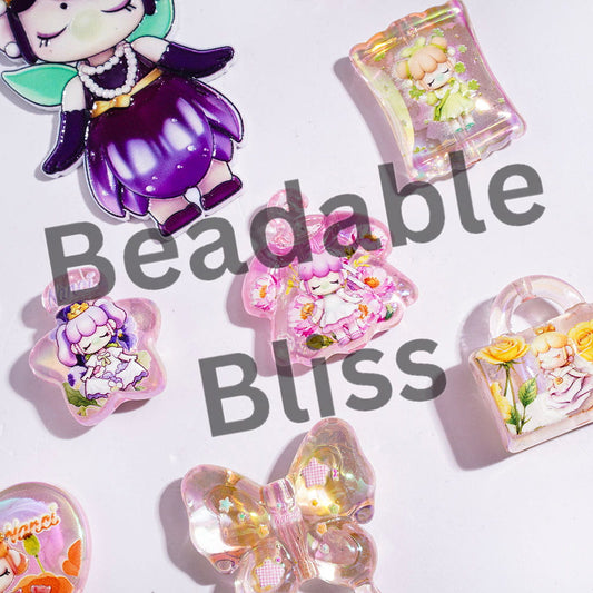 Acrylic Beads UV Coating Sleeping Girl with Bubble Series, Various Shapes, Random Mix