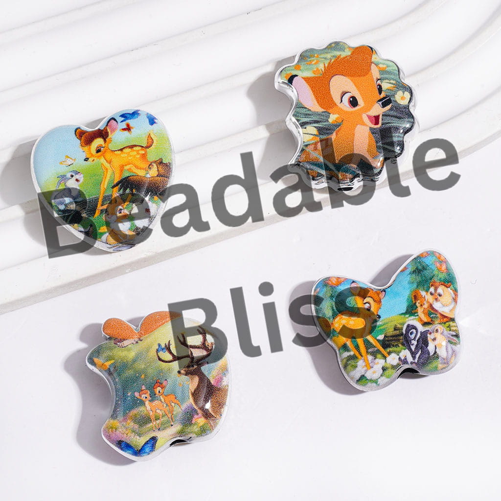 Cute Fawn Animal Character Series Acrylic Beads and Pendants, Random Mix