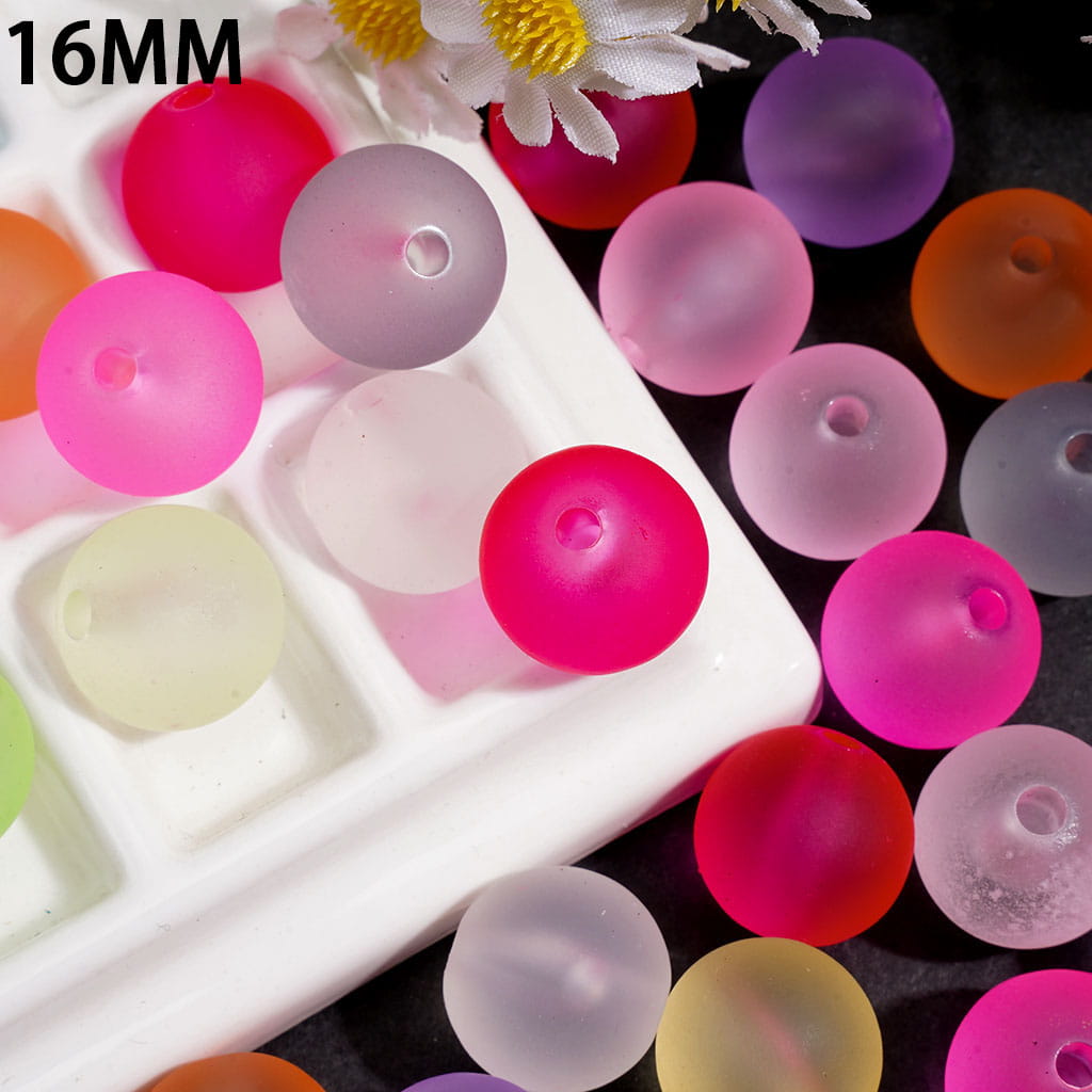 Frosted Touch Acrylic Beads for Bracelets or Necklaces, 16MM, Bright Solid Colors, Random Mix