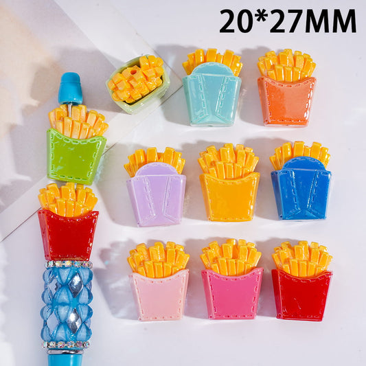 Acrylic Beads UV Coating French Fries Theme in Macaron Color, 20*27MM, Random Mix
