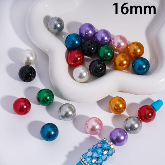 Acrylic Beads for Bracelets UV Coating with Iridescent Glitter in Blooming Fireworks Effect, 16MM, Random Mix