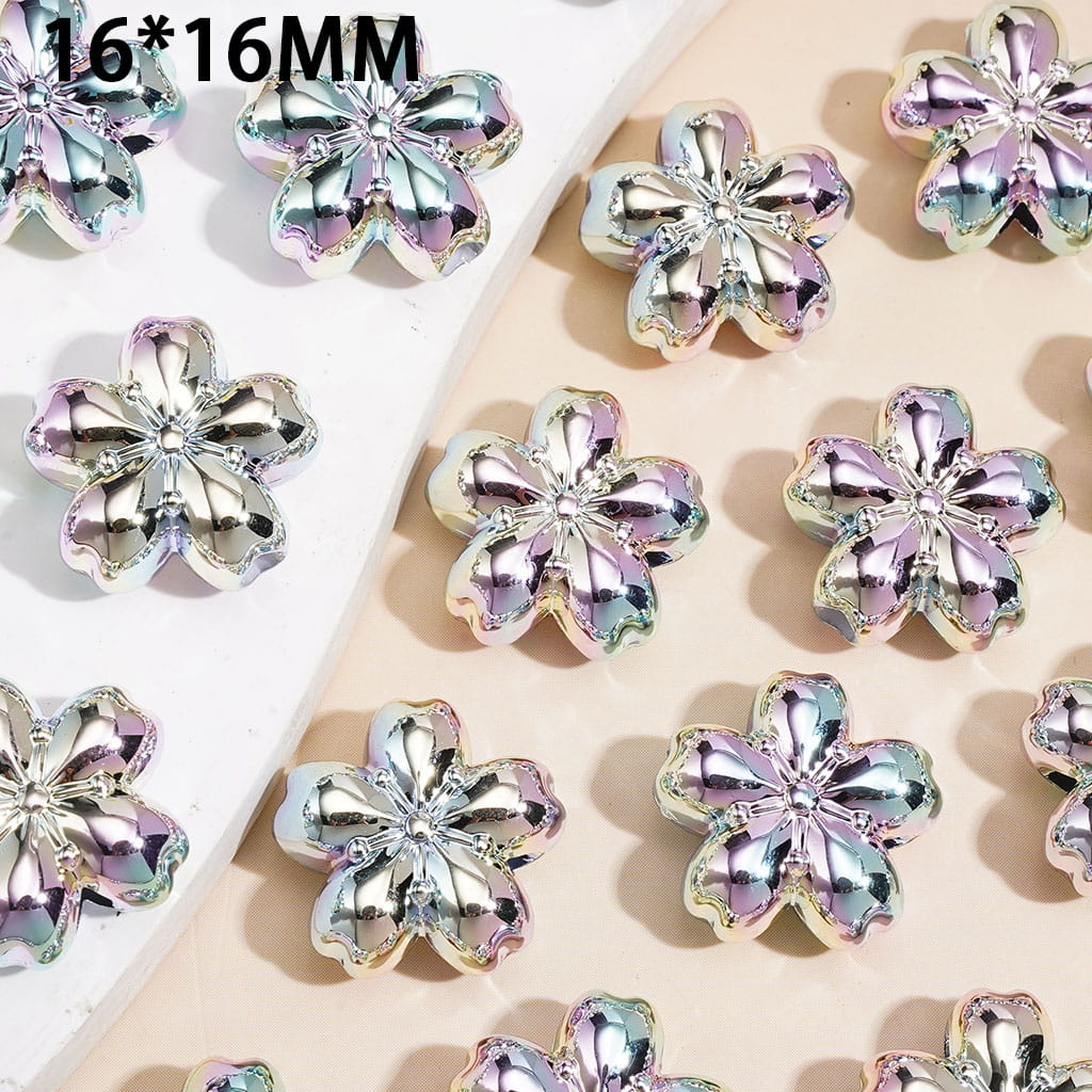 Sakura Acrylic Beads in Laser Galaxy Iridescent Holographic Metallic Silver Color, 16*16MM