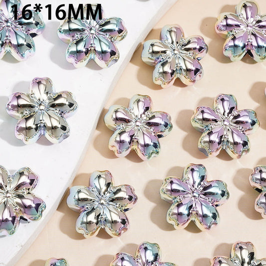 Sakura Acrylic Beads in Laser Galaxy Iridescent Holographic Metallic Silver Color, 16*16MM