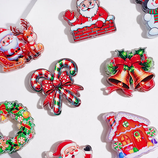 Santa Claus Deer Christmas Tree Snowman Candy Cane Gingerbread Man Acrylic Beads, Random Mix