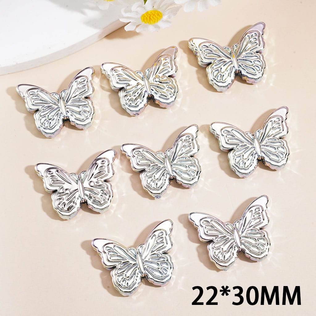 Laser Galaxy Iridescent Holographic Metallic Silver Color Butterfly Acrylic Beads, Around 22*30MM