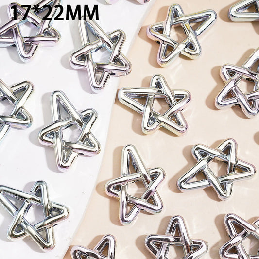 Laser Galaxy Iridescent Holographic Metallic Silver Color Acrylic Beads Hollow Pentagram, 17*22MM