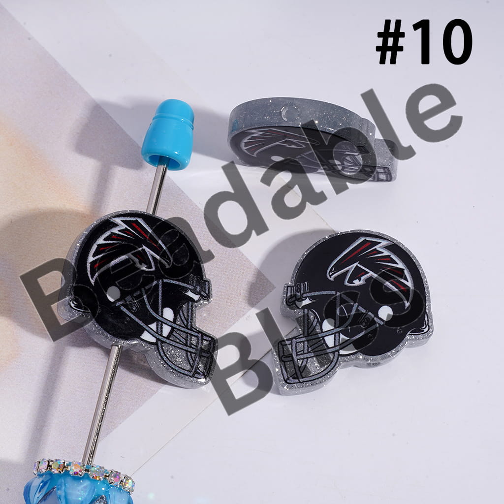 Acrylic Beads USA American Football Team Helmet Series, with Silver Glitter, 22*26MM