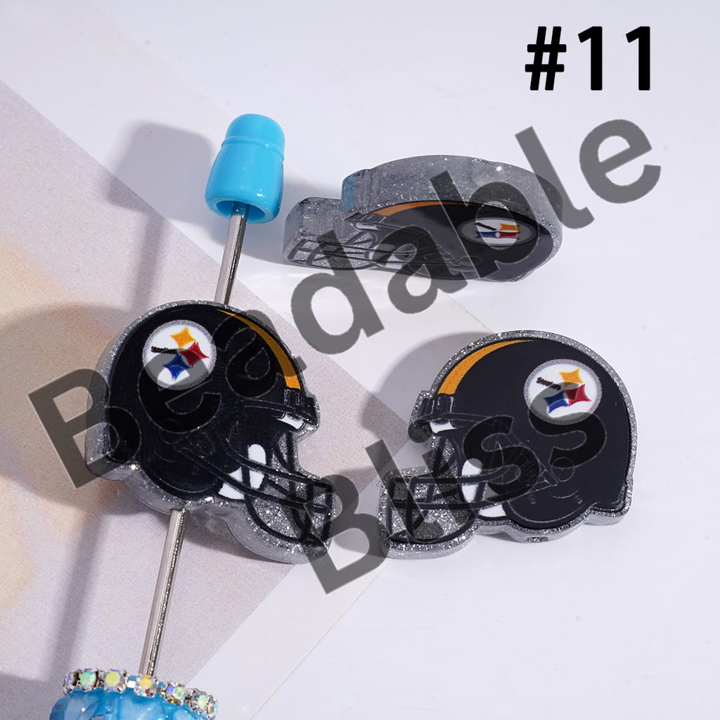 Acrylic Beads USA American Football Team Helmet Series, with Silver Glitter, 22*26MM