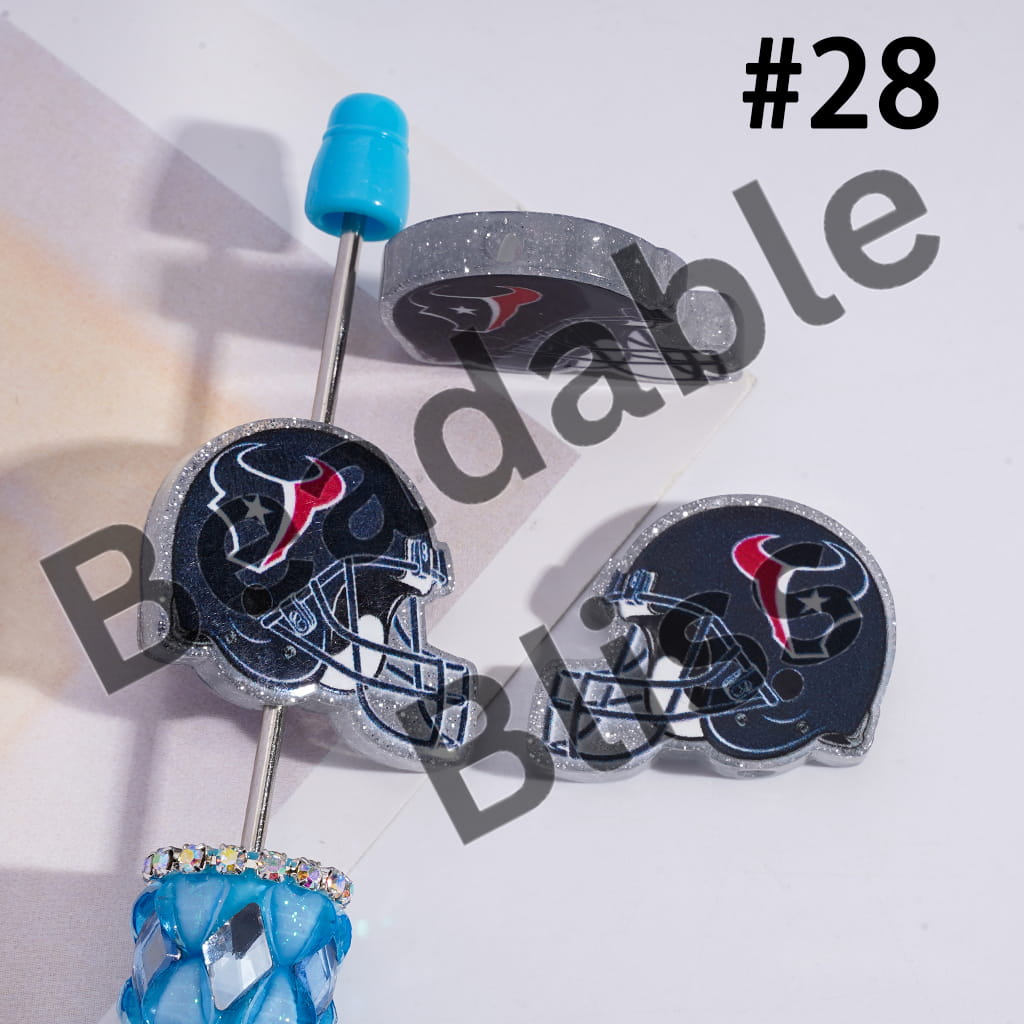 Acrylic Beads USA American Football Team Helmet Series, with Silver Glitter, 22*26MM