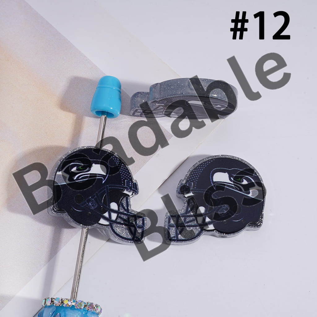 Acrylic Beads USA American Football Team Helmet Series, with Silver Glitter, 22*26MM