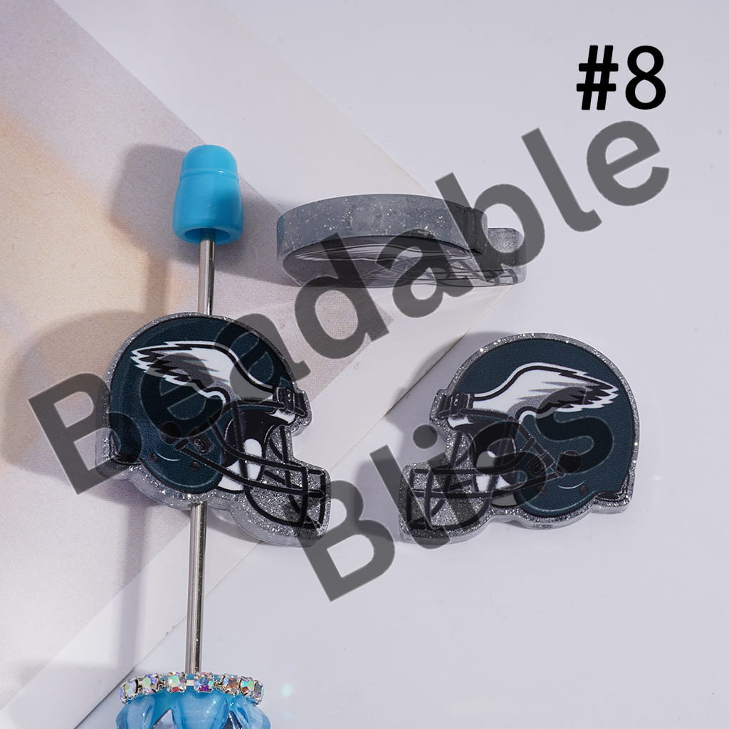 Acrylic Beads USA American Football Team Helmet Series, with Silver Glitter, 22*26MM
