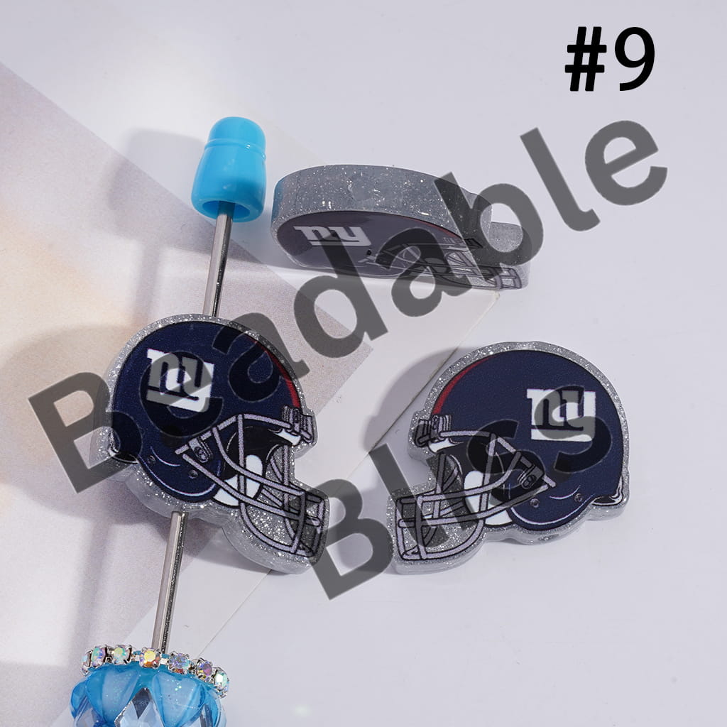 Acrylic Beads USA American Football Team Helmet Series, with Silver Glitter, 22*26MM