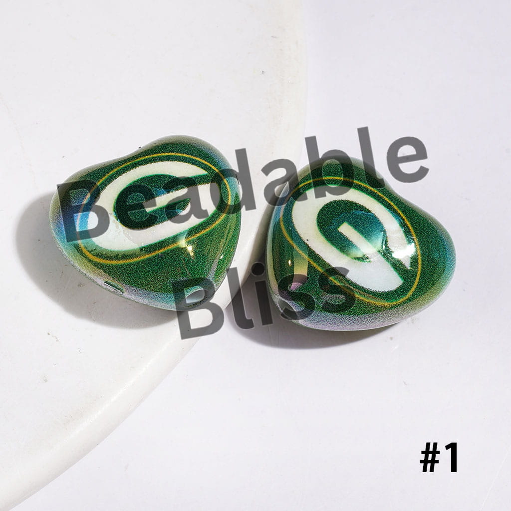 UV-Coated Acrylic Beads Heart with American Football Team Series, 18*20MM