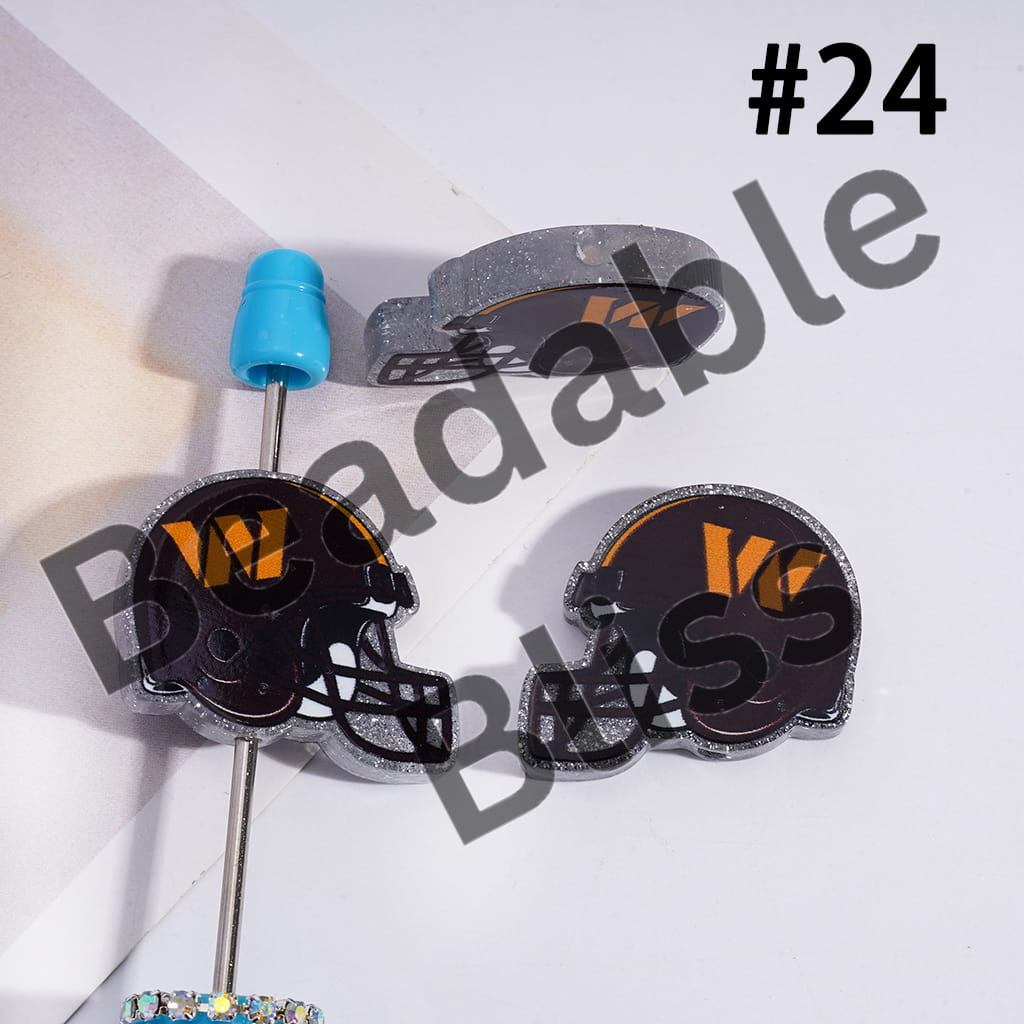 Acrylic Beads USA American Football Team Helmet Series, with Silver Glitter, 22*26MM