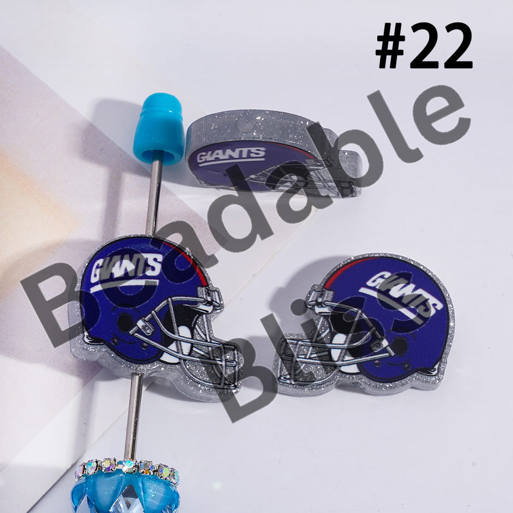 Acrylic Beads USA American Football Team Helmet Series, with Silver Glitter, 22*26MM