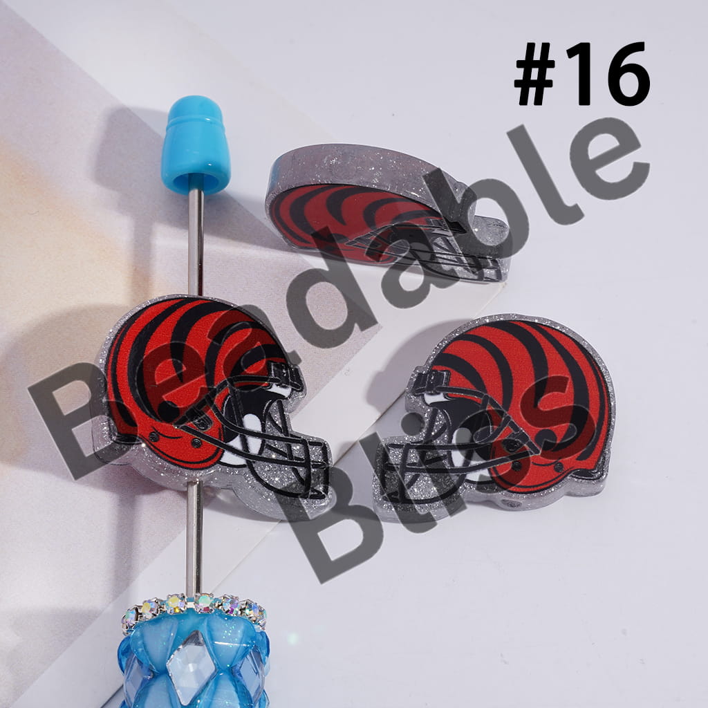 Acrylic Beads USA American Football Team Helmet Series, with Silver Glitter, 22*26MM