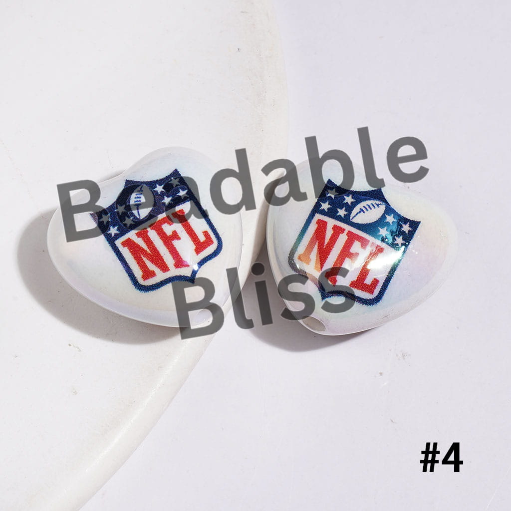 UV-Coated Acrylic Beads Heart with American Football Team Series, 18*20MM