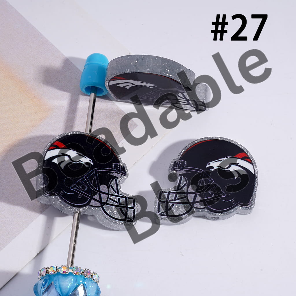 Acrylic Beads USA American Football Team Helmet Series, with Silver Glitter, 22*26MM