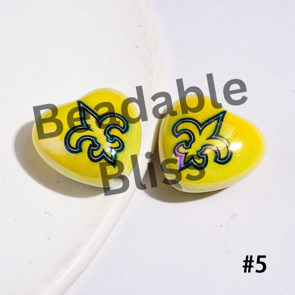 UV-Coated Acrylic Beads Heart with American Football Team Series, 18*20MM