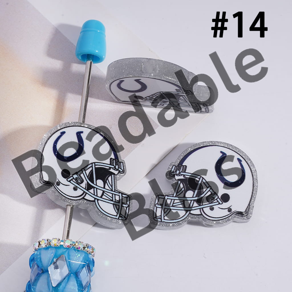Acrylic Beads USA American Football Team Helmet Series, with Silver Glitter, 22*26MM