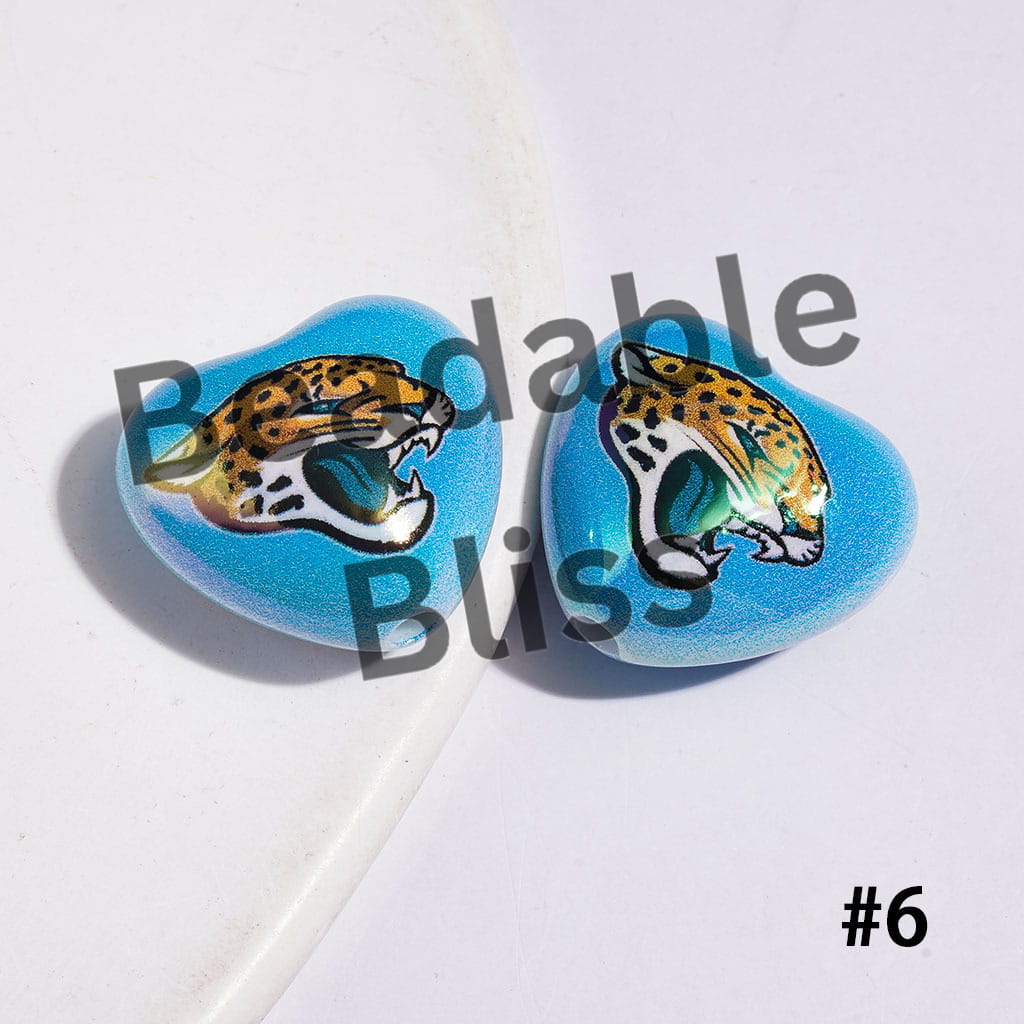 UV-Coated Acrylic Beads Heart with American Football Team Series, 18*20MM