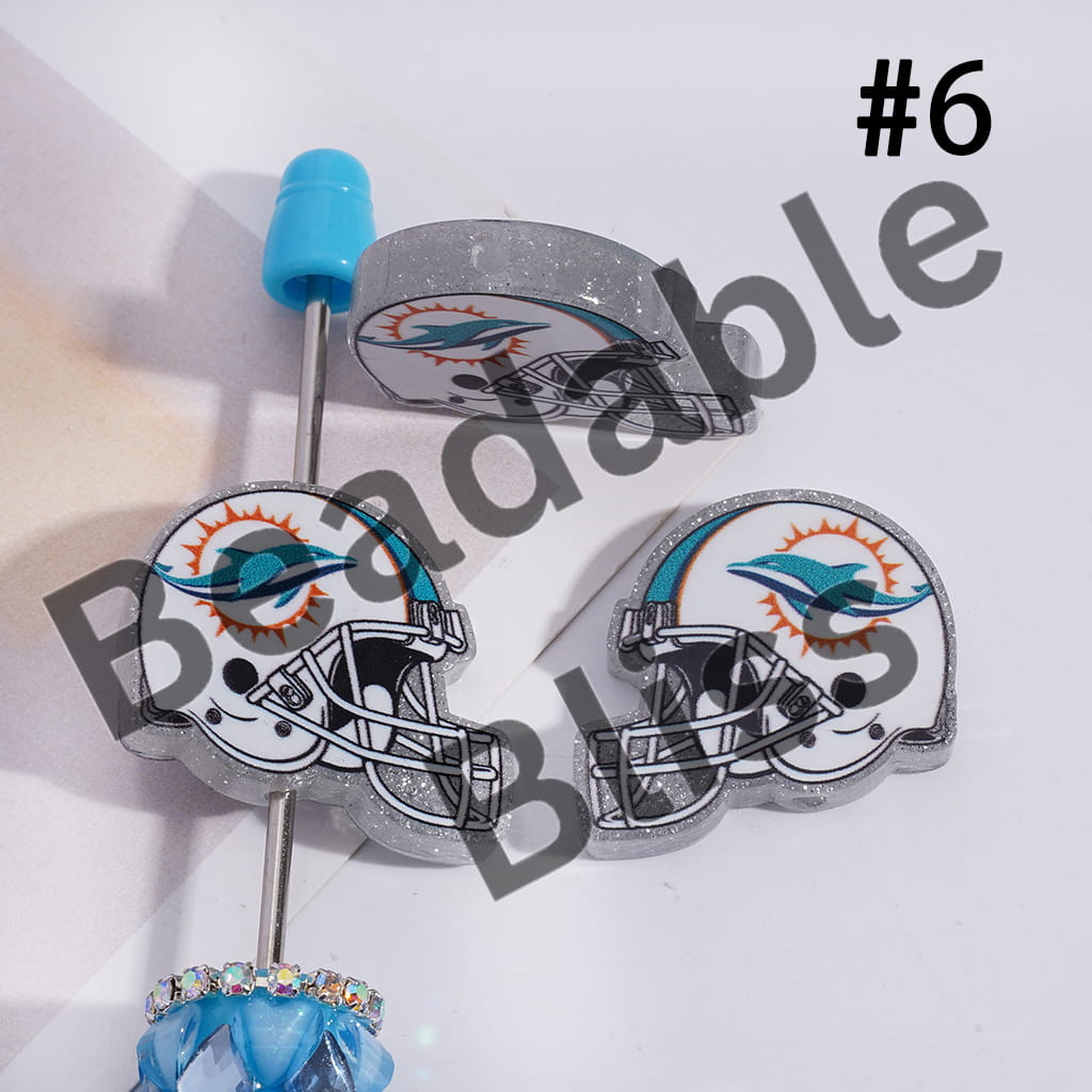 Acrylic Beads USA American Football Team Helmet Series, with Silver Glitter, 22*26MM