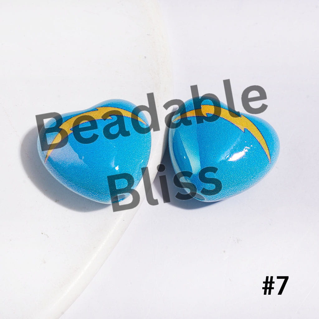UV-Coated Acrylic Beads Heart with American Football Team Series, 18*20MM