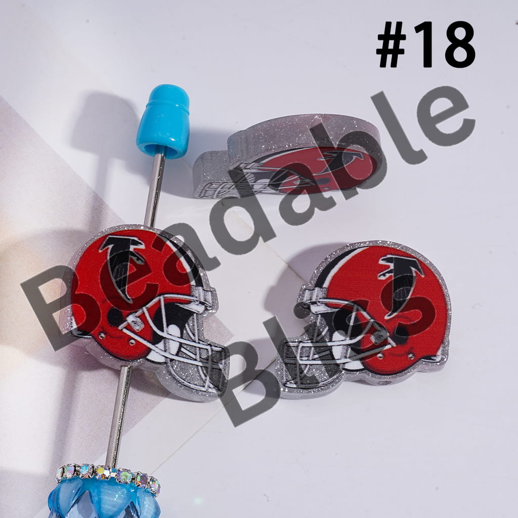 Acrylic Beads USA American Football Team Helmet Series, with Silver Glitter, 22*26MM