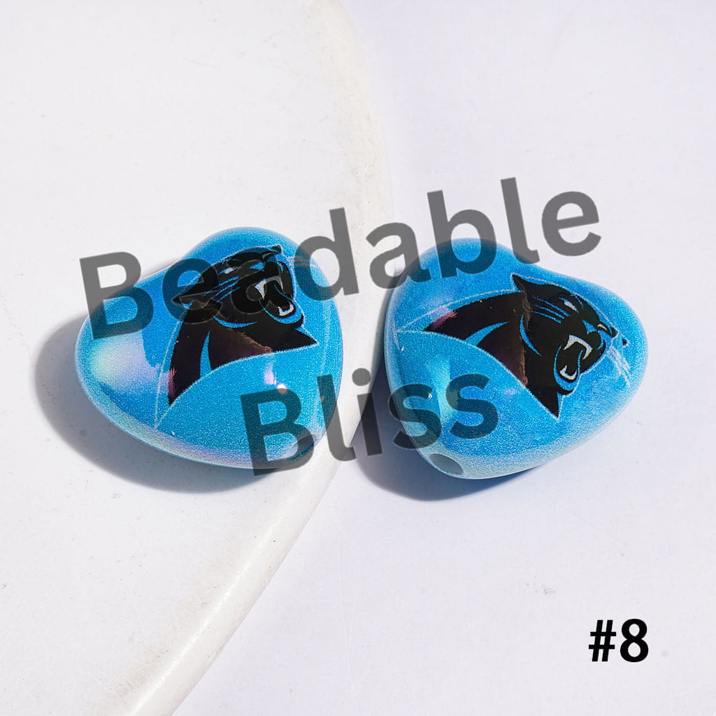 UV-Coated Acrylic Beads Heart with American Football Team Series, 18*20MM
