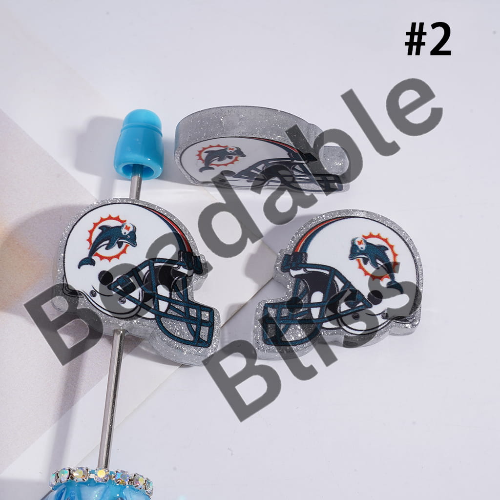 Acrylic Beads USA American Football Team Helmet Series, with Silver Glitter, 22*26MM