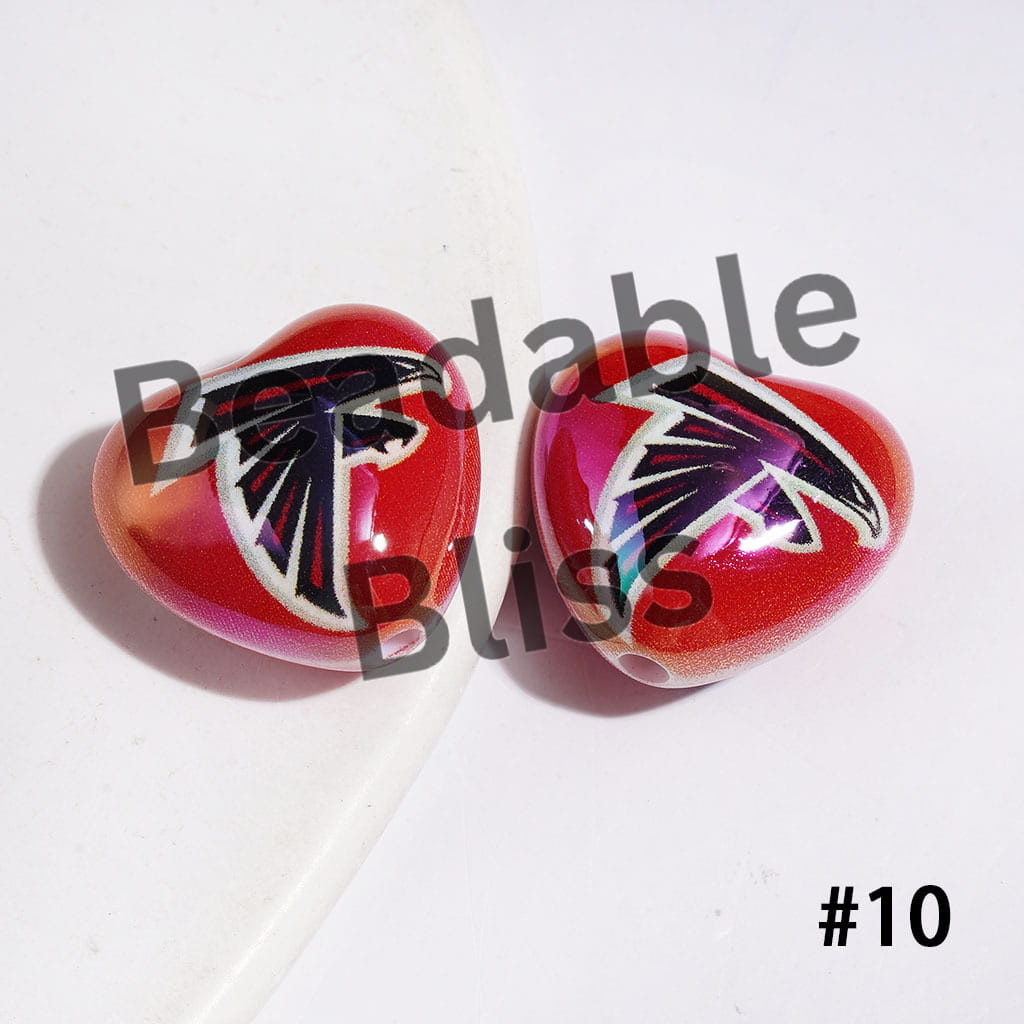 UV-Coated Acrylic Beads Heart with American Football Team Series, 18*20MM