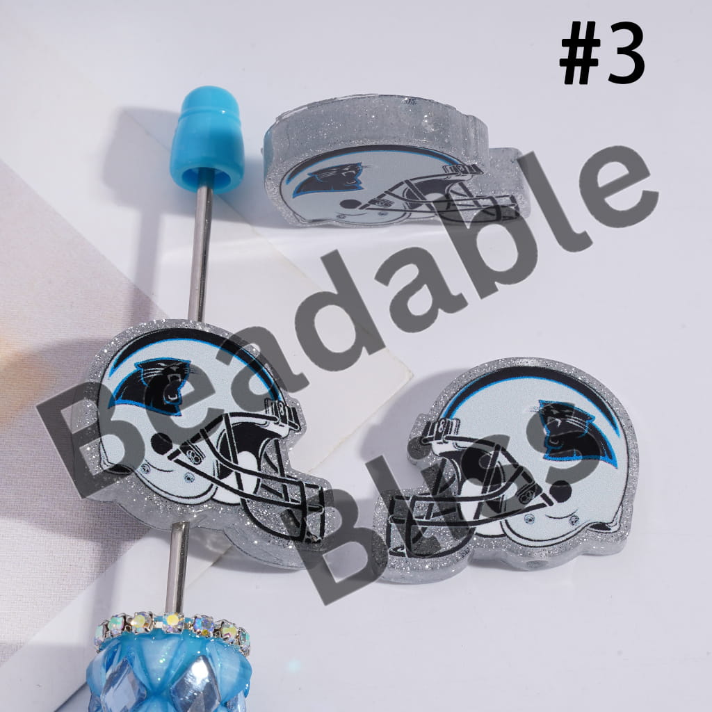 Acrylic Beads USA American Football Team Helmet Series, with Silver Glitter, 22*26MM