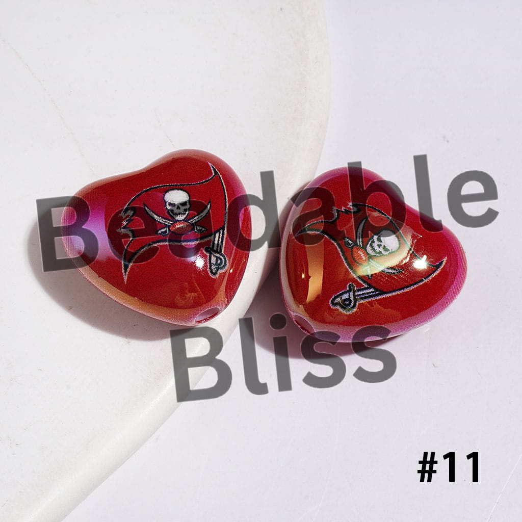 UV-Coated Acrylic Beads Heart with American Football Team Series, 18*20MM
