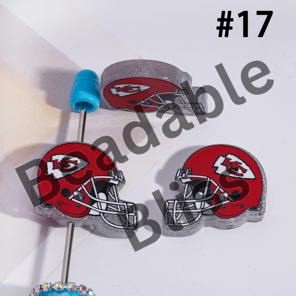 Acrylic Beads USA American Football Team Helmet Series, with Silver Glitter, 22*26MM