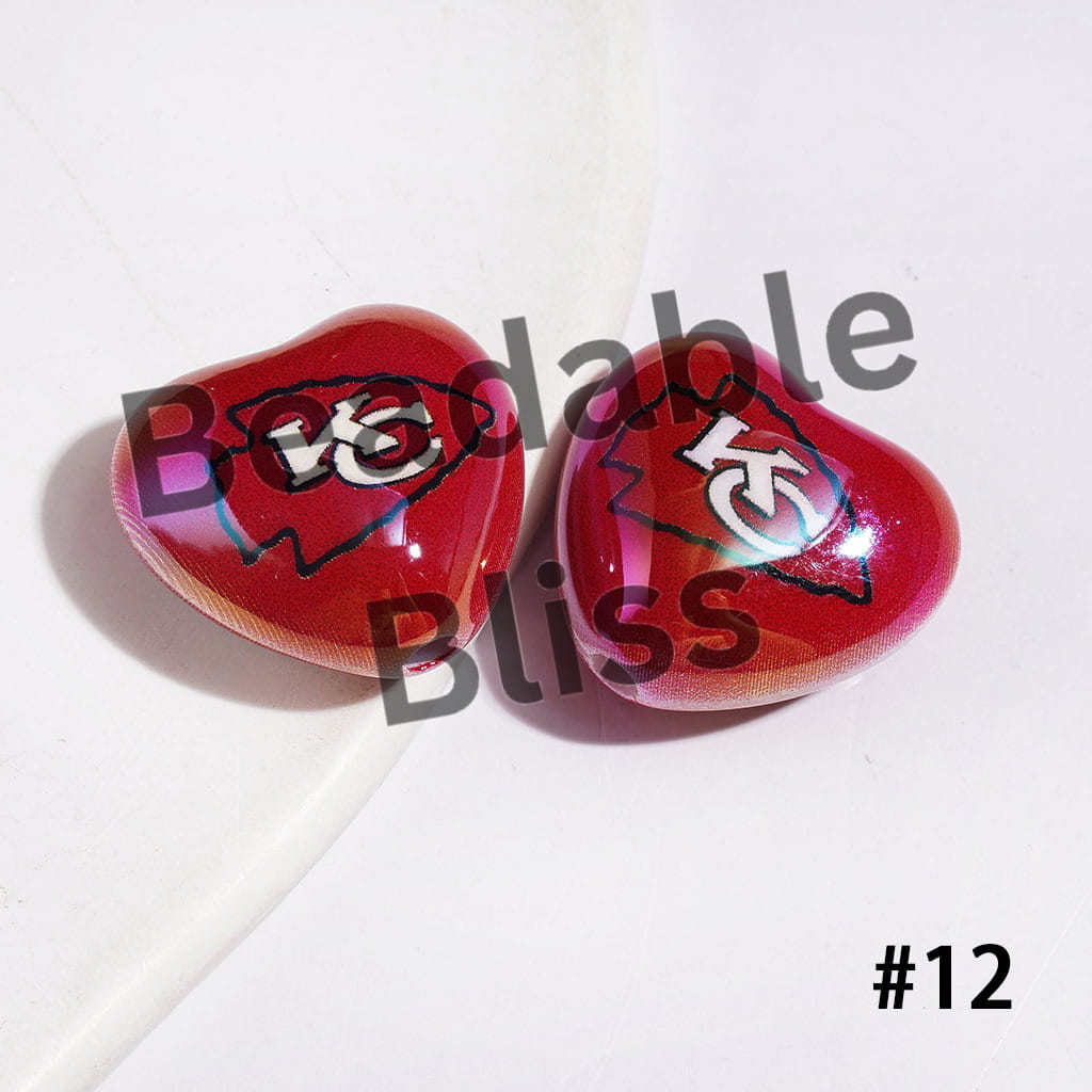 UV-Coated Acrylic Beads Heart with American Football Team Series, 18*20MM