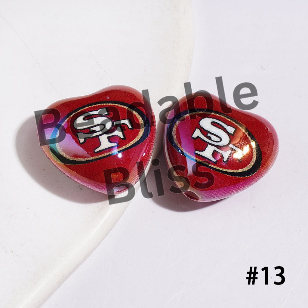UV-Coated Acrylic Beads Heart with American Football Team Series, 18*20MM