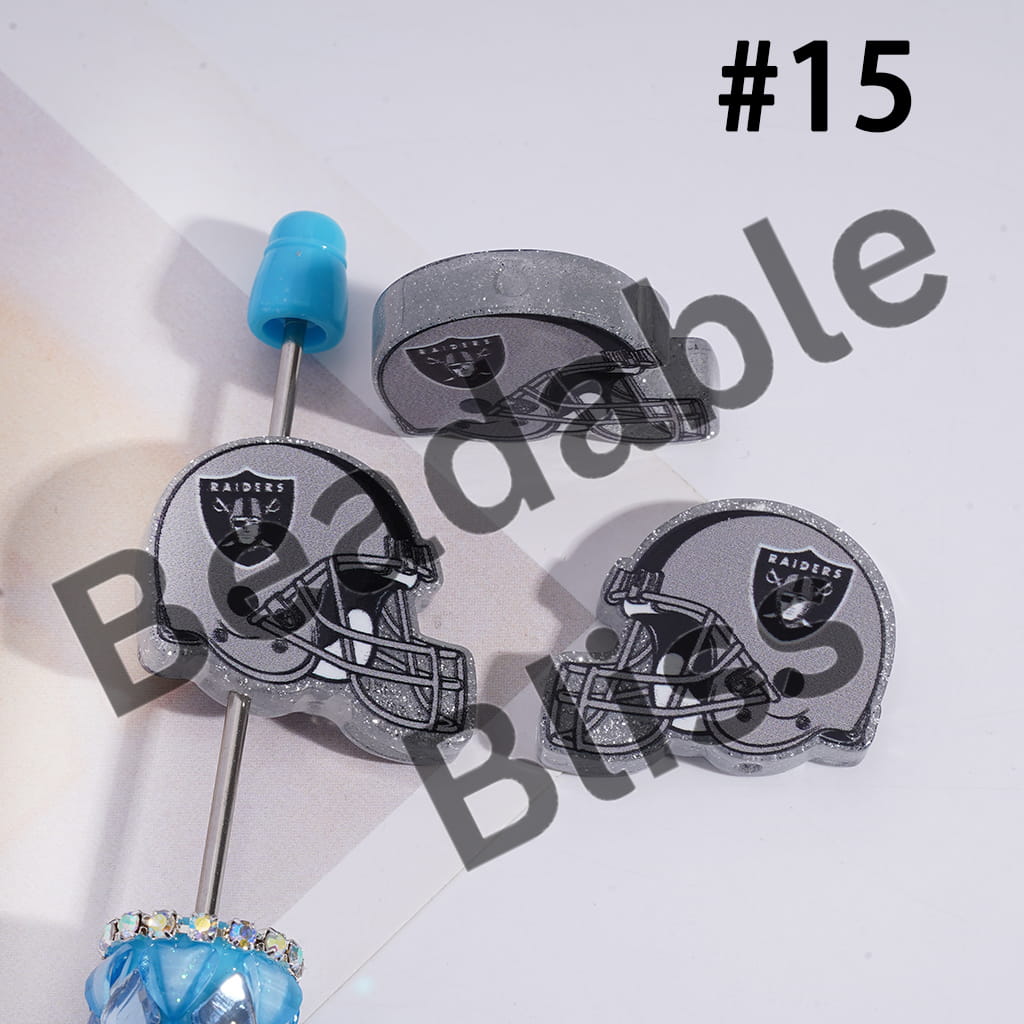 Acrylic Beads USA American Football Team Helmet Series, with Silver Glitter, 22*26MM