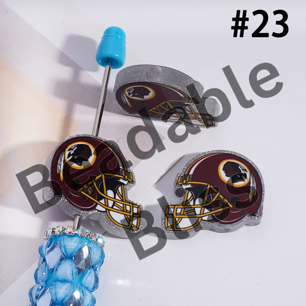 Acrylic Beads USA American Football Team Helmet Series, with Silver Glitter, 22*26MM