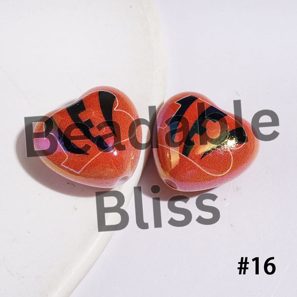 UV-Coated Acrylic Beads Heart with American Football Team Series, 18*20MM