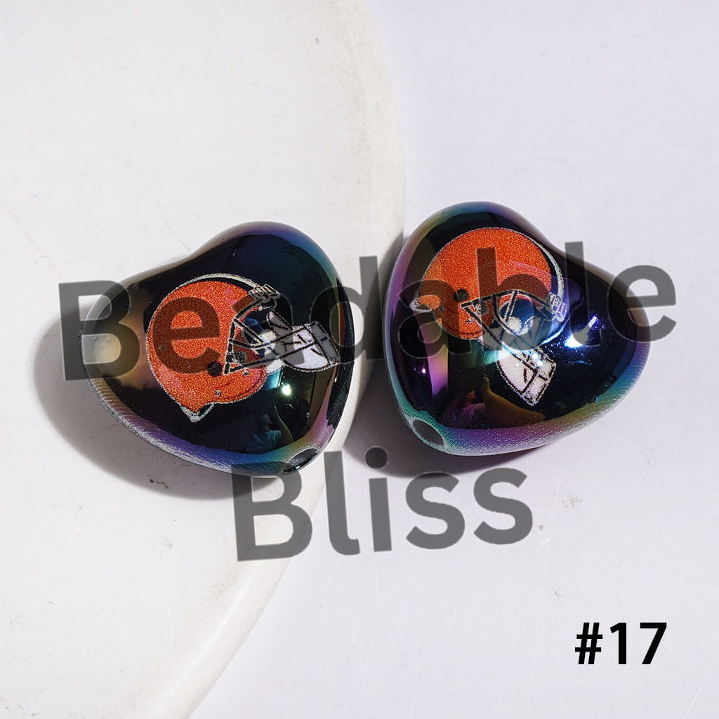 UV-Coated Acrylic Beads Heart with American Football Team Series, 18*20MM