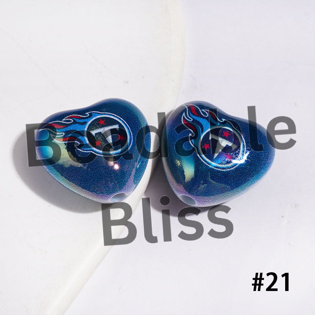 UV-Coated Acrylic Beads Heart with American Football Team Series, 18*20MM