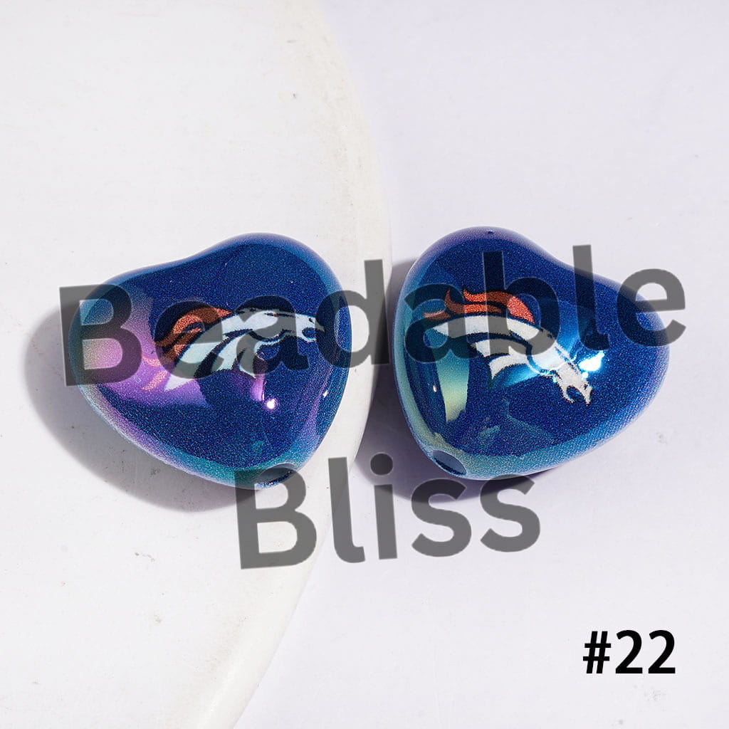 UV-Coated Acrylic Beads Heart with American Football Team Series, 18*20MM