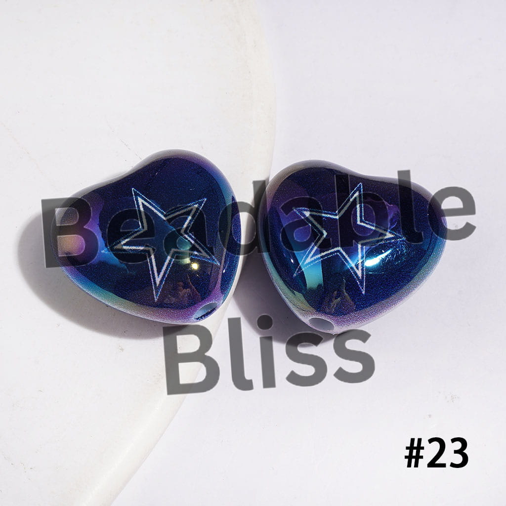 UV-Coated Acrylic Beads Heart with American Football Team Series, 18*20MM