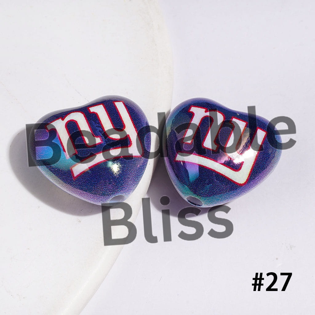 UV-Coated Acrylic Beads Heart with American Football Team Series, 18*20MM