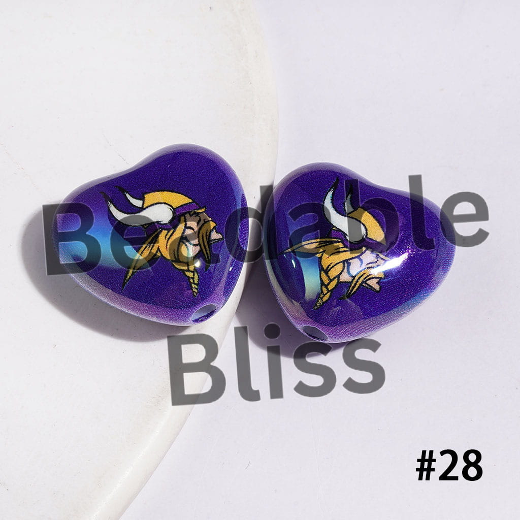 UV-Coated Acrylic Beads Heart with American Football Team Series, 18*20MM