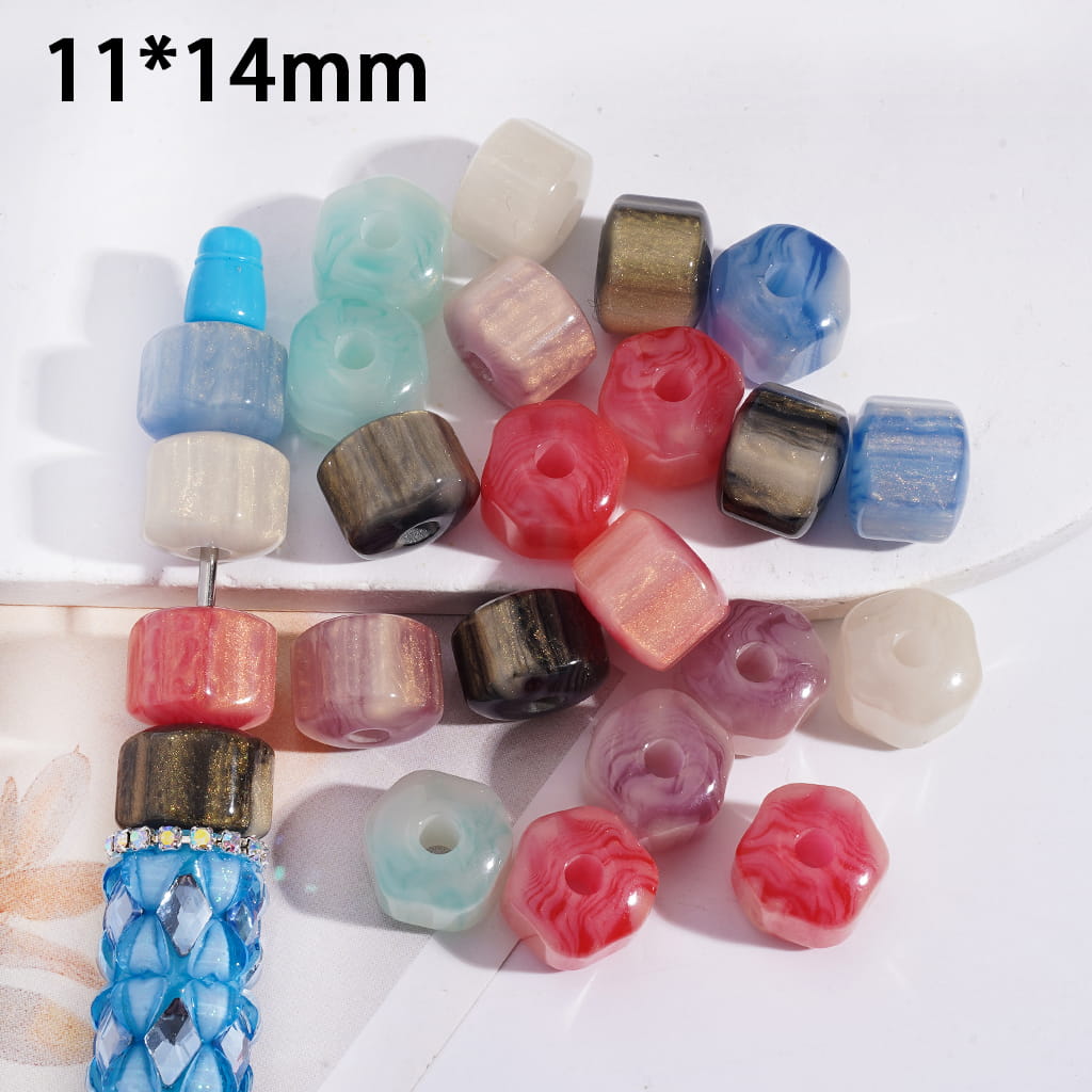 Acrylic Beads Smooth and Rounded Hexagonal Prisms with Gold Glitter and Texture, Medium Size, 11*14MM, Random Mix