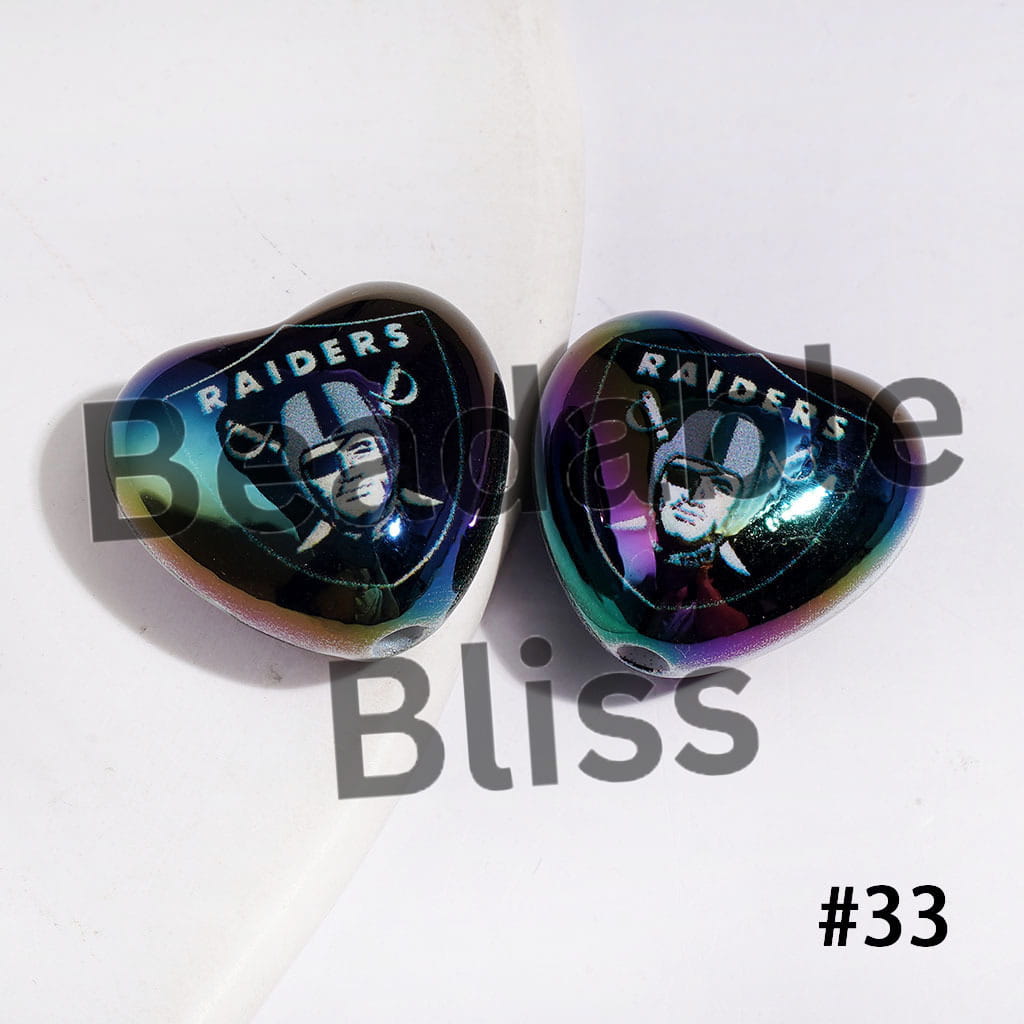 UV-Coated Acrylic Beads Heart with American Football Team Series, 18*20MM
