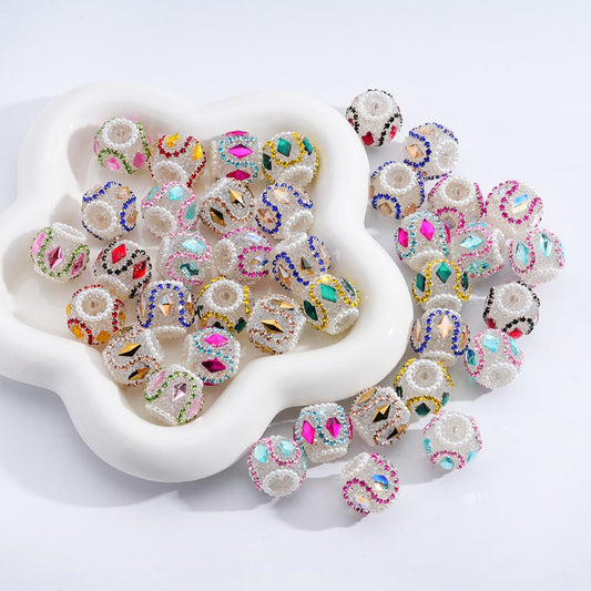 Clear Sugar Acrylic Beads Shiny Diamond Shape & Mini Round Rhinestones White Pearls Loop Multi-Color 17*20MM, Random Mix