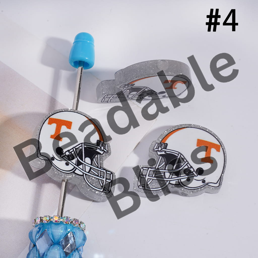 Acrylic Beads USA American Football Team Helmet Series, with Silver Glitter, 22*26MM